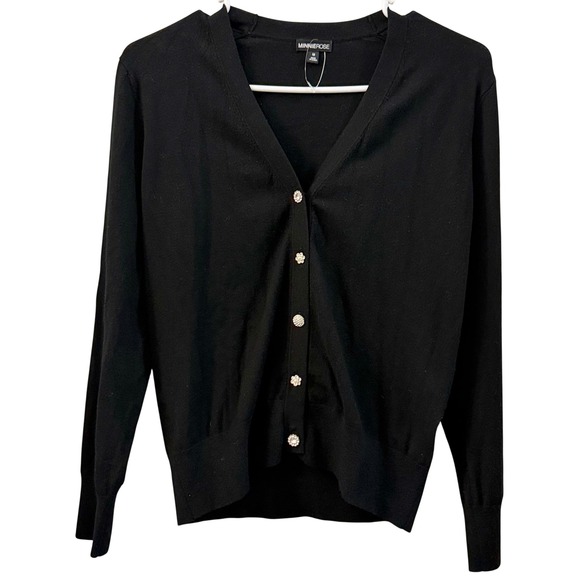 Minnie Rose Sweaters - MINNIE ROSE Black Embellished Button V Neck Cardigan Sweater Womens M Classic